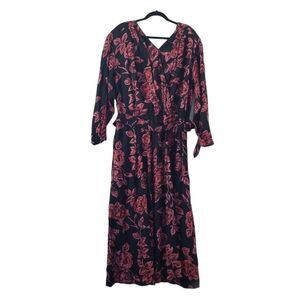 Vintage Floral Black and Red Dress by Together size 24